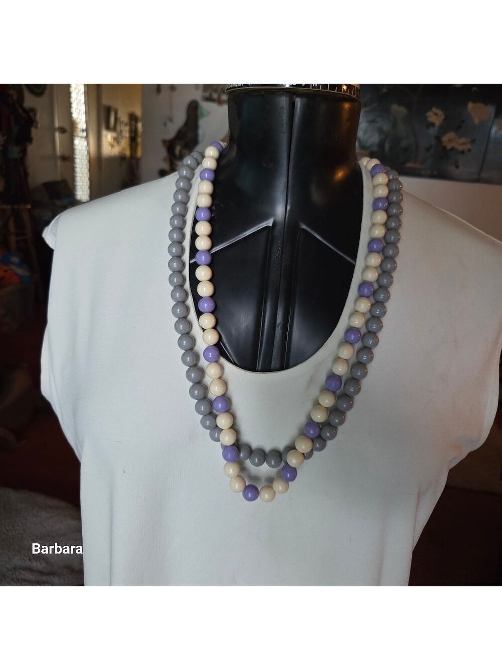 Vintage 2 West Germany Cream and Gray Beaded Necklaces